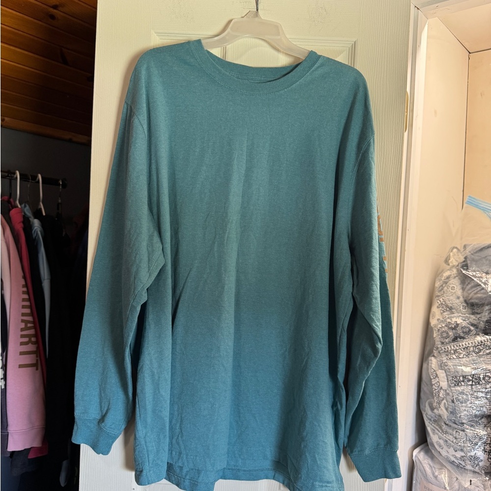 Carhartt Men's Teal-Blue Long Sleeve Crewneck Shirt